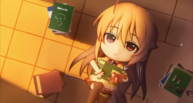 (((nendroid))), (cute chibi girl at sunset), (chibi doll), (Anime Figure), toy full body, (masterpiece:1.2), (good anatomy:1.2), high quality, best quality, (Stylish), (sunset)