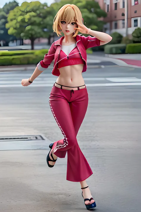 1 girl,dynamic pose,running, red flared pants, fl4r3, heels, <lora:fl4r3-v1:1>,, masterpiece, high quality, best quality, beautiful, perfect lighting, detailed face, detailed body,, (((photorealistic, hyper-realistic, RAW photo:1.2))), intricate details, 8k uhd, perfect face, perfect eyes,