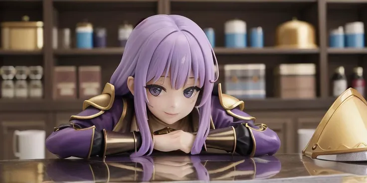 women, worrior, masterpiece, high quality, detailed face, smile, slime body, shield, golden armor, castel in background, purple hair