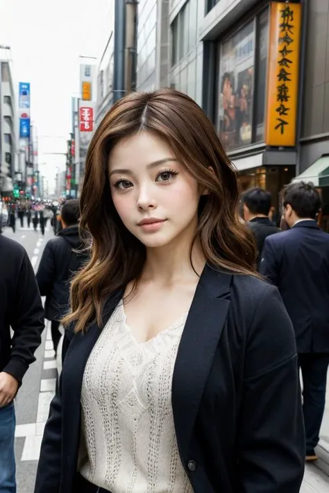 RAW portrait photo, MatsuuraAya wearing casual clothes in busy Tokyo streets, fcDetailPortrait