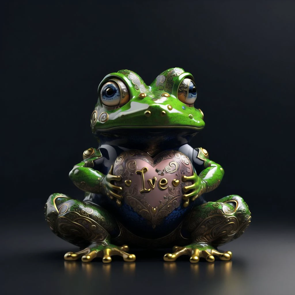 <lora:porcelain_gzhel_black:1.0>, (black porcelain, Gzhel, rococo:1.0),
blush, frog, heart, letter, love letter