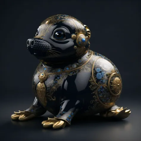 <lora:porcelain_gzhel_black:1.0>, (black  porcelain, Gzhel, rococo:1.0), 

  Seal - A sleek, blubbery mammal with short, flippers, and large, soulful eyes.