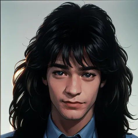 RAW photo, best quality, close-up <lora:zVanHalen:1> zVanHalen a man with long hair, simple blue background