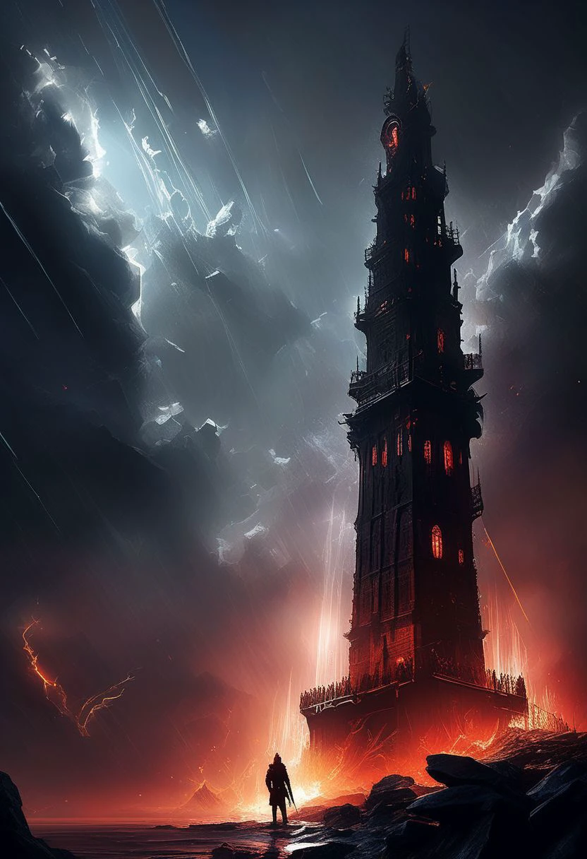 epic and detailed digital art, grim dark epic fantasy landscape, dark very high tower, red elements, gloomy tower in the middle of a sea storm, crows, heavy sea storm with thunder, evil magical aura around a huge tower in the middle of the sea, gothic architecture, deep dark colors, mysterious, atmospheric, (((gray+ background))), cold colors palette lighting, intricately detailed, meticulous attention to details, best quality, Carne Griffiths, Leonid Afremov, Clayton Crain, Simon Bisley, fantasy aesthetic, epic cinematic composition, trending on Artstation, 3d, 4 post processing, grim-dark fantasy art dreamy, glowing neon glare, backlit, glamour, shadows, smoothness, ultra high definition, 8k, unreal engine 5, super sharp focus, intricate masterpiece art, golden ratio, popular on artstation, very detailed, bright
masterpiece, best quality, hyper detailed, ultra detailed, ultra high definition, 8k, unreal engine 5, super sharp focus, intricate masterpiece art, golden ratio, popular on artstation