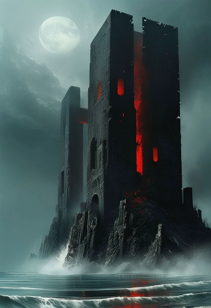 epic and detailed digital art, grim dark epic fantasy landscape, dark very high tower, red elements, gloomy tower in the middle of a sea storm, crows, heavy sea storm with thunder, evil magical aura around a huge tower in the middle of the sea, gothic architecture, deep dark colors, mysterious, atmospheric, (((gray+ background))), cold colors palette lighting, intricately detailed, meticulous attention to details, best quality, Carne Griffiths, Leonid Afremov, Clayton Crain, Simon Bisley, fantasy aesthetic, epic cinematic composition, trending on Artstation, 3d, 4 post processing, grim-dark fantasy art dreamy, glowing neon glare, backlit, glamour, shadows, smoothness, ultra high definition, 8k, unreal engine 5, super sharp focus, intricate masterpiece art, golden ratio, popular on artstation, very detailed, bright
masterpiece, best quality, hyper detailed, ultra detailed, ultra high definition, 8k, unreal engine 5, super sharp focus, intricate masterpiece art, golden ratio, popular on artstation