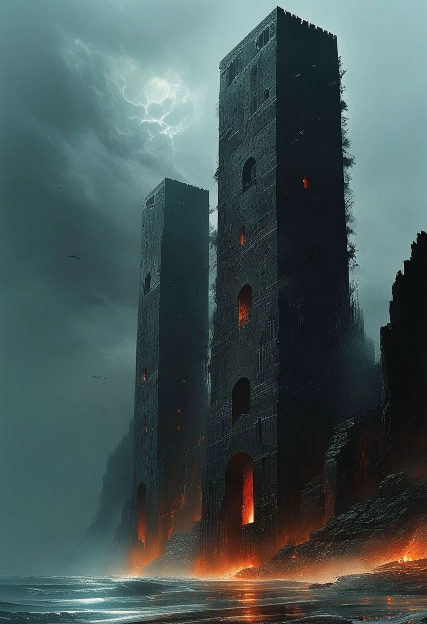 epic and detailed digital art, grim dark epic fantasy landscape, dark very high tower, red elements, gloomy tower in the middle of a sea storm, crows, heavy sea storm with thunder, evil magical aura around a huge tower in the middle of the sea, gothic architecture, deep dark colors, mysterious, atmospheric, (((gray+ background))), cold colors palette lighting, intricately detailed, meticulous attention to details, best quality, Carne Griffiths, Leonid Afremov, Clayton Crain, Simon Bisley, fantasy aesthetic, epic cinematic composition, trending on Artstation, 3d, 4 post processing, grim-dark fantasy art dreamy, glowing neon glare, backlit, glamour, shadows, smoothness, ultra high definition, 8k, unreal engine 5, super sharp focus, intricate masterpiece art, golden ratio, popular on artstation, very detailed, bright
masterpiece, best quality, hyper detailed, ultra detailed, ultra high definition, 8k, unreal engine 5, super sharp focus, intricate masterpiece art, golden ratio, popular on artstation