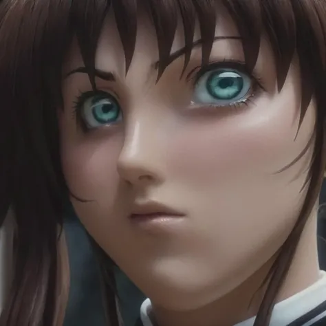 cinematic film still of  <lora:BB_Kurumi Imari :1> Hyperrealistic
Kurumi Imari a close up of a surprise woman person with blue eyes,1girl,solo,looking at viewer,blue eyes,brown hair,hair between eyes,male focus,sweat,parted lips,teeth,close-up,meme,brown hair,long hair,pony tail,eroge,anime,manga,nsfw,Adult animation,explicit,Original video animation,Baiburu Burakku style,Bible Black style green_eyes, eroge,anime,manga,nsfw,Adult animation,explicit,Original video animation, Baiburu Burakku style, Bible Black style, shallow depth of field, vignette, highly detailed, high budget, bokeh, cinemascope, moody, epic, gorgeous, film grain, grainy