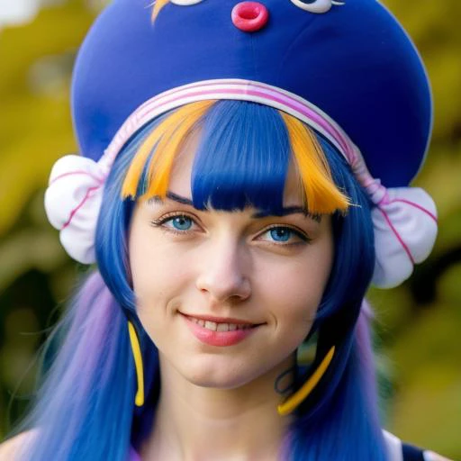 female adolescent blue hair blue eyes wearing a blue hat <lora:Otomachi_Una-06:1.2>