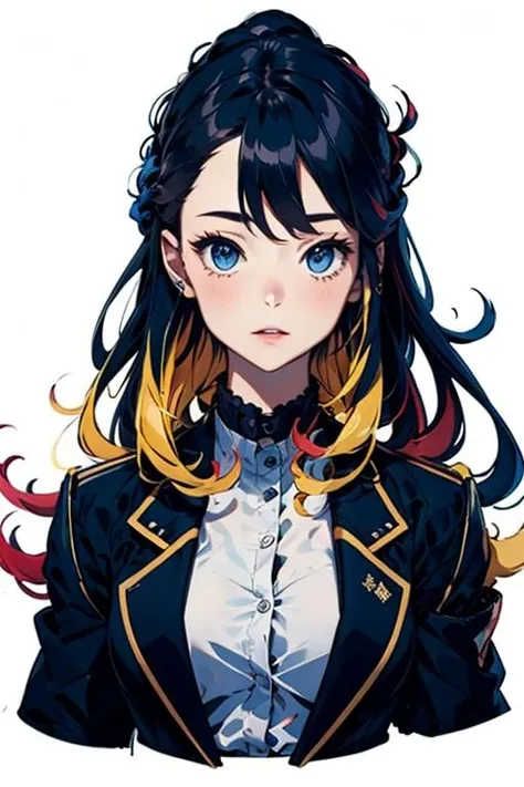 <lora:Mcode-08:1>multicolored hair,long hair,Dark blue uniform