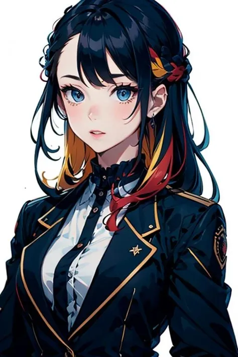 <lora:Mcode-08:0.8>multicolored hair,long hair,Dark blue uniform