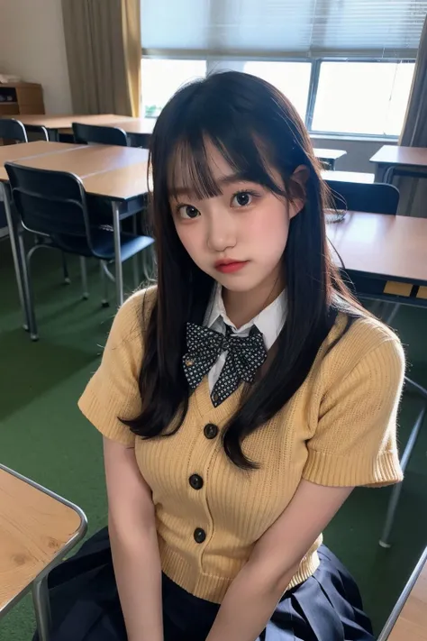 a photo of koto_ruri, 18 year old girl in the classroom, close up, <lora:koto_ruri-15:0.9>, (intricate details:0.8), (hdr, hyperdetailed:1.2), school uniform