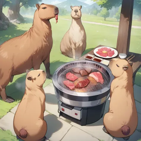 (no human:1.3),<lora:capybara:1> 2capybara, <lora:yakiniku_XL_v1:1>yakiniku,outdoor,standing, eating,cooking,
spring_dress,spring_moutain,spring_picnic,
masterpiece, best quality,rating:general