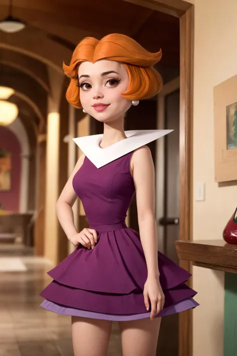 <lora:JaneJetson:1>,
1girl, jane, caucasian, orange hair, short hair, brown eyes, earrings, purple dress, makeup, shopping, smirk, (flirting with viewer), upskirt,
masterpiece, best quality,