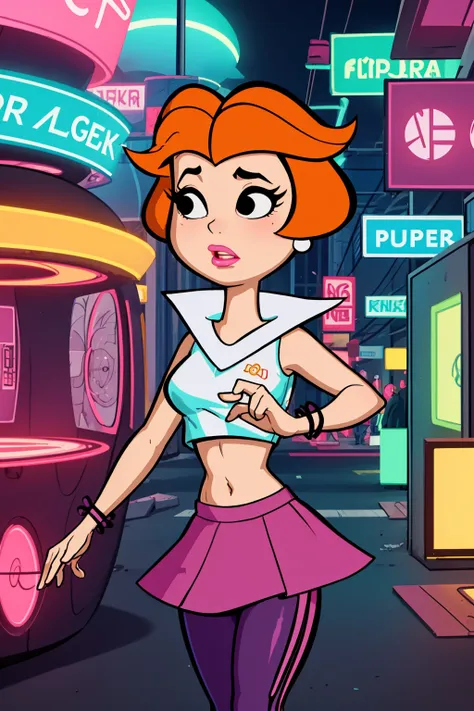 <lora:ClothingAdjuster3:-0.5>,<lora:(The Powerpuff Girls) Blossom:0.8>,(Blossom:1.5),1girl,solo,(orange hair, blunt bangs, straight hair, pink eyes:1.2) BREAK
perfect face,perfect eyes,jewelry,earrings,bare midriff BREAK
(pink hair bow, bow in hair:1.2) BREAK
(pink makeup, pink mascara, pink eyeshadow, pink lipstick:1.3) BREAK
(pink choker,pink sleevless top with cleavage cutout,pink miniskirt:1.5),(covered nipples:1.2) BREAK
(white thighhighs:1.2) BREAK
(black highheels:1.1) BREAK
(revealing cleavage:1.1),exposed medium breasts,covered nipples BREAK
(medium breasts:1.2),(nipples:1.2),(orange pubic hair,orange hair on pussy,orange hairy pussy:1.2) BREAK
(nighttime, dark city street background, detailed background:1.1),(pink neon lighting:1.1),dark romantic lighting,(highly detailed:1.2) BREAK
(ambient lighting:1.1)(ultra realistic,32k,RAW photo:1.1),(high detailed skin:1.1),8k uhd,dslr BREAK
high quality,film grain,(shiny glossy translucent clothing:1.1) BREAK
looking at viewer,(seductive smile, sexually suggestive:1.3),full shot,insanely detailed,best quality,masterpiece,(photorealistic:1.2),<lora:Bruc3T1mm:0.8>,