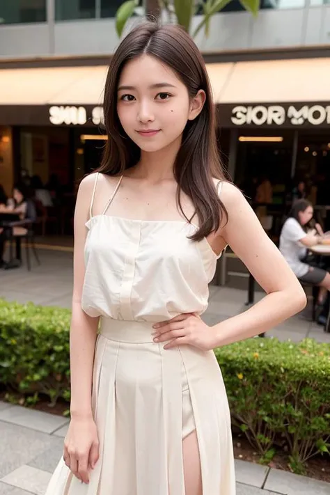 <lora:koreanDollLikeness_v10:0.1>, (RAW photo, best quality), (realistic, photo-realistic:1.2), a portrait photo, 1girl, shopping mall rooftop cafe, outdoor, smile, (high detailed skin:1.4), puffy eyes, gorgeous hair, air bangs, brown black hair, white opaque shirt with bow tie, pure color pleated skirt, soft lighting, high quality, skin spots,
<lora:jiangshuying:0.3>