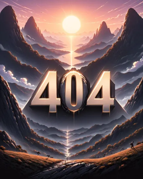 <lora:Harrlogos_v1.1:1> <lora:404ra_v4.0.4:1>, 404 text logo, Anime, landscape of a 1920'S Karst, at Dawn, side lit