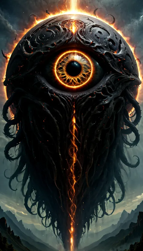 Digital art inspired by the cosmic horrors found in the works of Algernon Blackwood. An enigmatic space horror takes the form of a <lora:Elamite_Sphere:0.8> colossal eye within a grand sphere. Eldritch entities, reminiscent of Blackwood's creations, emerge as Cthulhu ominously consumes the sun. Thousands of humanity's last defenders, along with starships, embark on a desperate mission to thwart this cosmic threat. Crafted in mesmerizing high definition 8K, the celestial battleground unfolds against the backdrop of the Milky Way, partially obscured by cosmic shadows. Mind flayers, illithids, and abyssal demons inhabit deep space, engaging in a profound cosmic struggle, signaling an impending cataclysm.