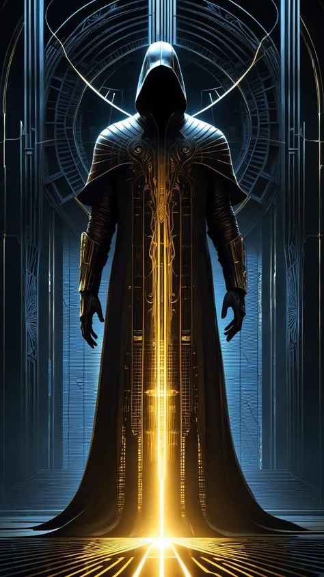 An Almighty, magnificent good Holy spirit is shinning through a miserable human silhouette shadow begging to God, intricate artwork masterpiece, ominous, matte painting movie poster, golden ratio, intricate, ((cartoon style, Aiden Pearce outfit)), hr giger and beksinski, highly detailed, vibrant, production cinematic character render, ultra high quality model, (splitted personality, shattering skin, computer glitch effect, computer matrix effect), chromatic abberation, demon