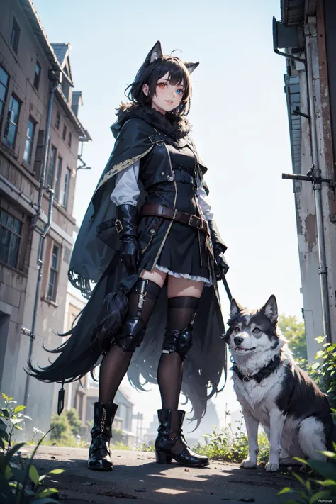 ((best quality, masterpiece, absurbres, super-resolution)) 1girl, pack of wolves, in the wild