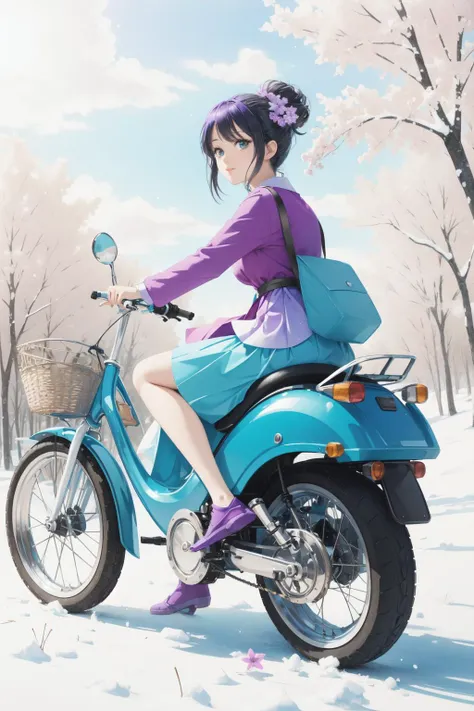 1girl, masterwork Cycles render, mundane Pencil painting, 8k Temari of a hyper detailed, Hateful Arcane electric purple ([Norwegian Forest Cat:2 wheeled vehicle:3]:1.3) , [Intellectual:Tropical:8] ice cream stand in background, autumn nature and woods, Snowy, tilt shift, Simple and clean, Cozy, Generative Art, Side lighting, Depth of field 270mm, Monochrome, dark pastel and Teal fractal art, Gradient flakes, 64K, award winning, surrealism