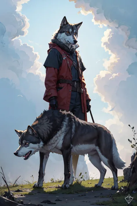 ((best quality, masterpiece, absurbres, super-resolution)) 1girl, pack of wolves, in the wild