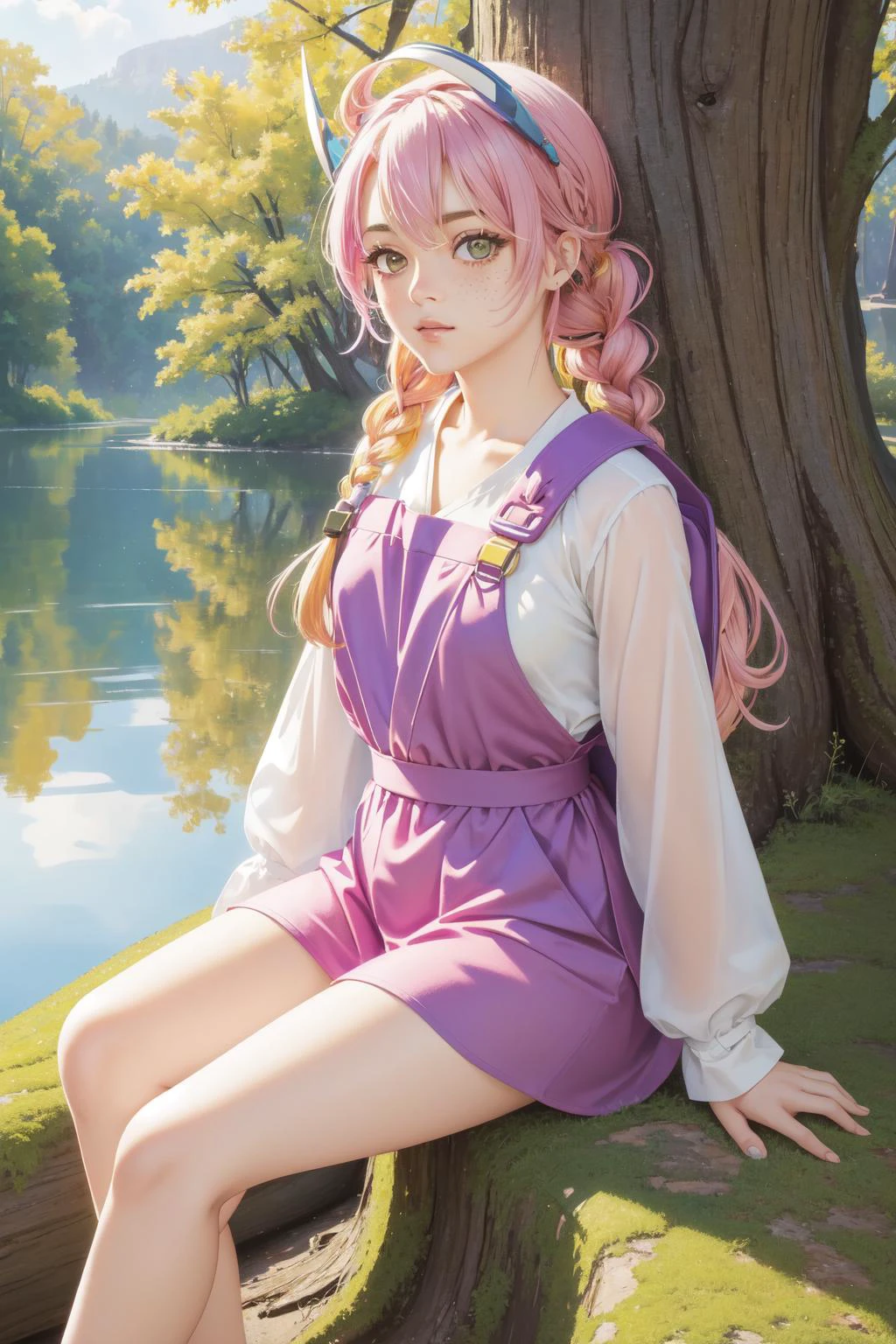 1girl, (stylized by N.C. Wyeth:1.0) , masterwork fractal manifold of a Rule of Thirds, highly detailed, Deeply Thoughtful Inviting slim Samurai ([Alicia Silverstone|Thetis]:1.3) Free Spirit, she is sitting in a Unappetizing Tree stump, she is feeling very confused, she is dressed in a Harsh Lime green Preppy Nomex Overall that was forged by Lamborghini, It is very electric yellow and fluorescent purple, The Overall looks very Moist on her, her hair is Rwandan and styled as Fishtail braid, she has a Floating Gamer electric pink Freckles, Alhambresque Backpack, dense lake and city, Spring, shallow depth of field, Detailed illustration, Frightening, Psychedelic Art, studio lighting, F/1.8, Film grain, dreamy, DayGlo orange explosions, sharp, skin pores, ultra high res, octane engine