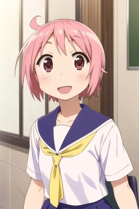 (((pixel-perfect, detail-perfect))), solo, 1girl, <lora:yuzuko-yuyushiki-01:0.8>, yuzuko nonohara, school uniform, serafuku, looking at viewer, :d, smile