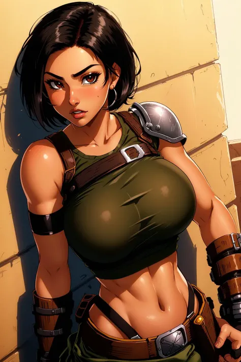 Busty, Yuffie, Black Hair, Brown eyes, Armguard, <lora:fCYuffie-v1.1:1>