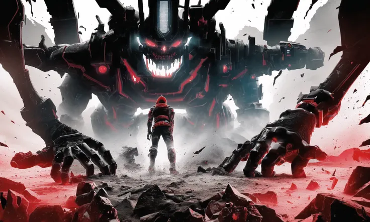 (ultra detailed of nightmare scene in wide shot and high contrast style), cyberpunk, cyborg, black and white with little bit of red, (Selective color:1.4), (ultra complex background:1.2), Stark, intense, light and shadow, (wide shot), Graphic novel-inspired BREAK
illustration, ((masterpiece:1.2, best quality)), 4k, ultra detailed, highly detailed, dynamic composition, strong composition, detailed lighting, dramatic lighting, minimalist, (photorealistic:1.2)