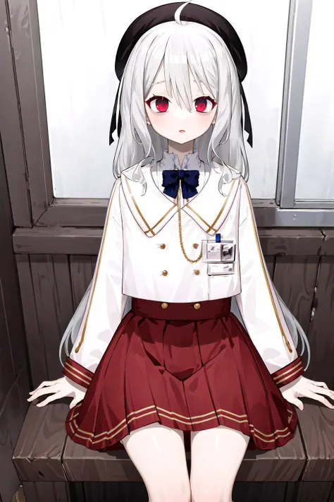 (masterpiece, best quality), 1girl, solo, campus
<lora:chiyuuVR_all:0.7>, chiyuu-uniform, hat, white shirt, red skirt, sitting