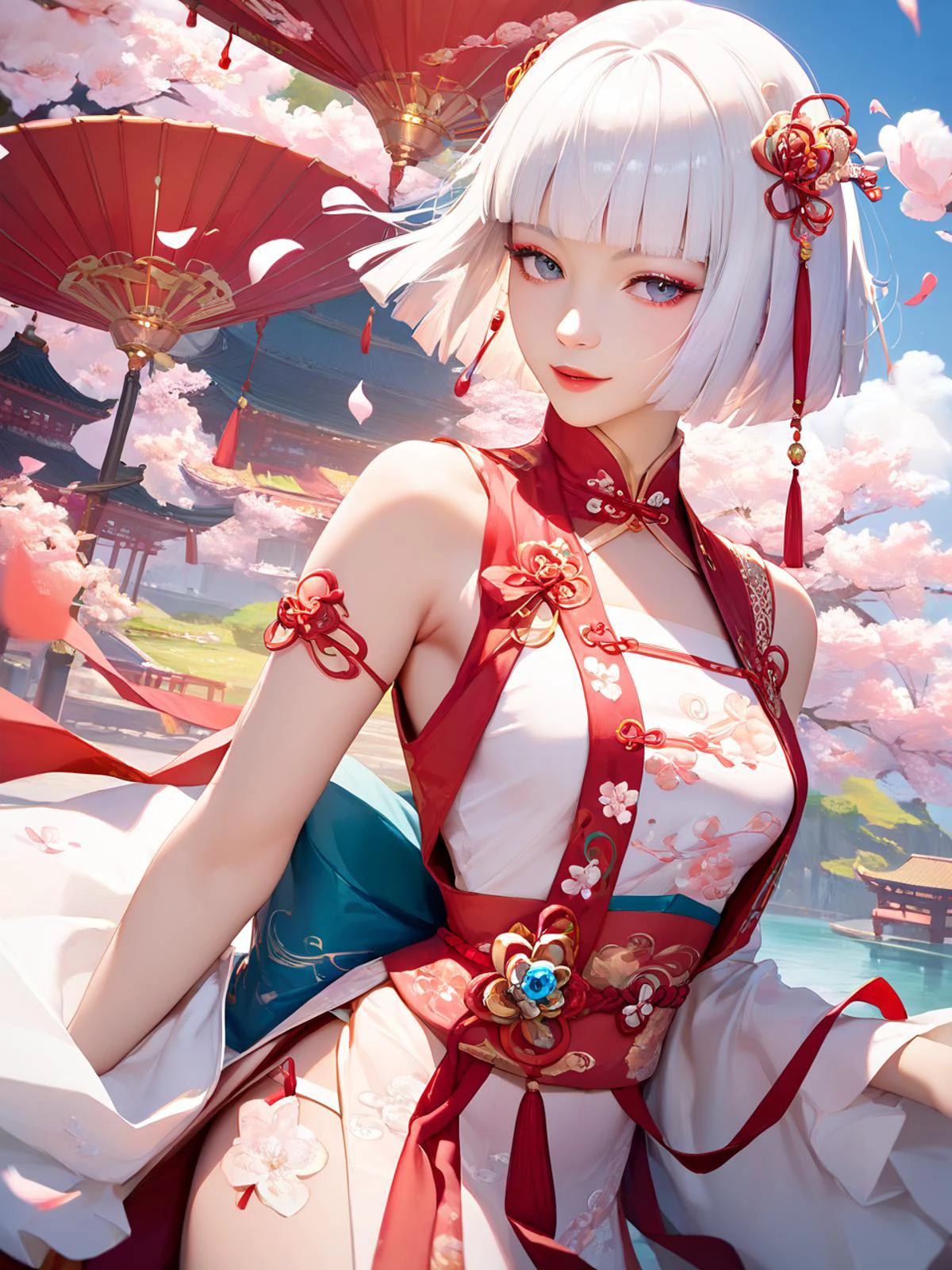 score_9,score_8_up,score_7_up,best quality,highres,masterpiece,
1girl,solo,white hair,short hair,hime cut,
elegant girl in a beautiful chinese clothes,
<lora:Sa Pony-v2.0:0.8>,