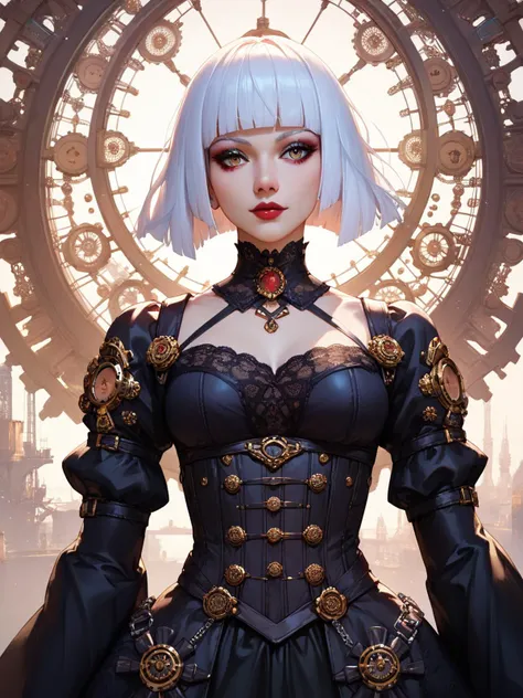 score_9,score_8_up,score_7_up,
1girl,solo,cowboy shot,white hair,
A beautiful portrait of a gorgeous woman,gothic,bohemian,sci-fi,steampunk,futuristic,short hair,hime cut,
