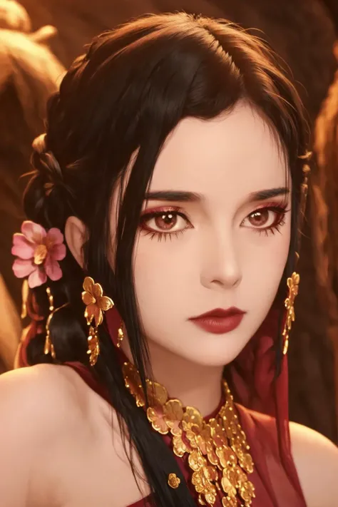 1girl, solo, looking at viewer, lipstick, <lora:lbc_yuyi_dudou:0.6>, bamboo, brown hair, black hair, jewelry, necklace, facial mark, realistic, covered mouth, veil,, masterpiece,best quality,extremely detailed,fine details,official art,unity 8k wallpaper,4K,8K,UHD, (upper body:1.5), antiBlur,photography, abstract background, <lora:louise_brooks_lora:1>, <lora:A Will Eternal SongJunWan_20230606163903:1>