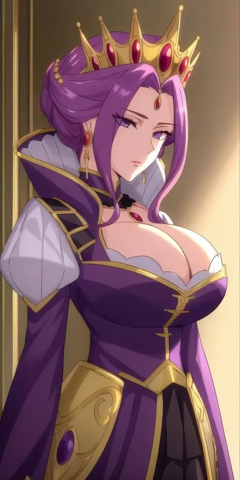 <lora:mirellia_q_melromarcV2:0.7> mirellia_q_melromarc, huge_breasts, standing, solo, Purple_royal_dress_Black_skirt_High_collar_Choker_Crown, masterpiece, best quality, detailed face, detailed eyes, highres,