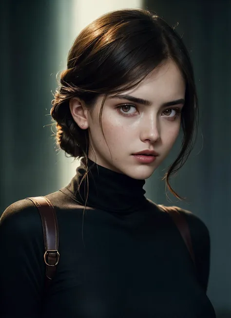 A stunning intricate full color portrait of (sks woman:1), wearing a black turtleneck, epic character composition, by ilya kuvshinov, alessio albi, nina masic, sharp focus, natural lighting, subsurface scattering, f2, 35mm, film grain, <lora:locon_alexandrabotez_v1_from_v1_64_32:1>