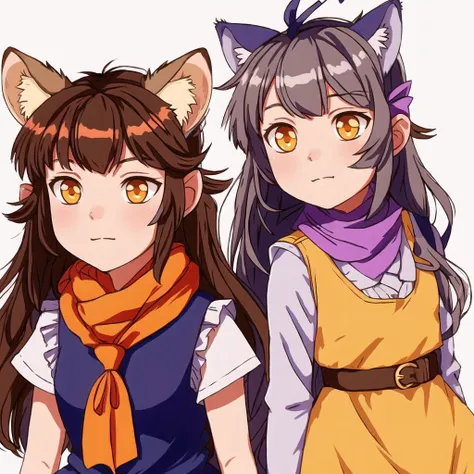 <lora:avas_retro_06-04:1>, 


2girls, animal costume, animal ear fluff, animal ears, brown hair, chipmunk ears, chipmunk girl, coroha, dress, extra ears, fox ears, fox girl, gloves, grey hair, kanihai, long hair, microphone, multicolored hair, multiple girls, orange hair, ribbon, scarf, shirt, short hair, shorts, sundress, tail, vest, virtual youtuber