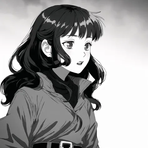 <lora:avas_retro_06-04:1>, 


1girl, bangs, belt, casual, closed mouth, coat, coat removed, dutch angle, expressionless, gradient, gradient background, greyscale, halftone, highres, holding, holding clothes, holding coat, lips, long hair, long sleeves, looking away, monochrome, saitou shiori \(pixiv14549321\), santa costume, solo, strap, sweater, upper body, wavy hair