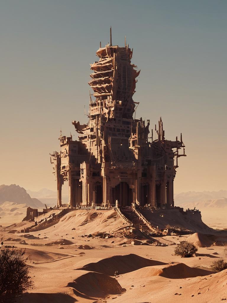Arafed building in the desert with a staircase leading up to it - SeaArt AI
