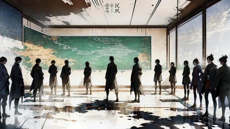 silhouette and shadows of mobs of students and crowds of ancient chinese philosophers shouting and arguing inside a {classroom | ancient chinese courtyard} Silhouettes and shadows of teachers and students shouting in ancient academies in debate, Hundred Schools of Thought in ancient china, demarcated lines on a worn out battlefield map, masterpiece, academic battles, silhouettes and shadows of people shouting
<lora:add_detail:0.6> <lora:LAS:0.6> <lora:æ¦ä¾ V1:0.6> <lora:splashing ink_20230807094909-000018:0.2> <lora:hairdetailer:0.4> <lora:DW-000008:0.2>