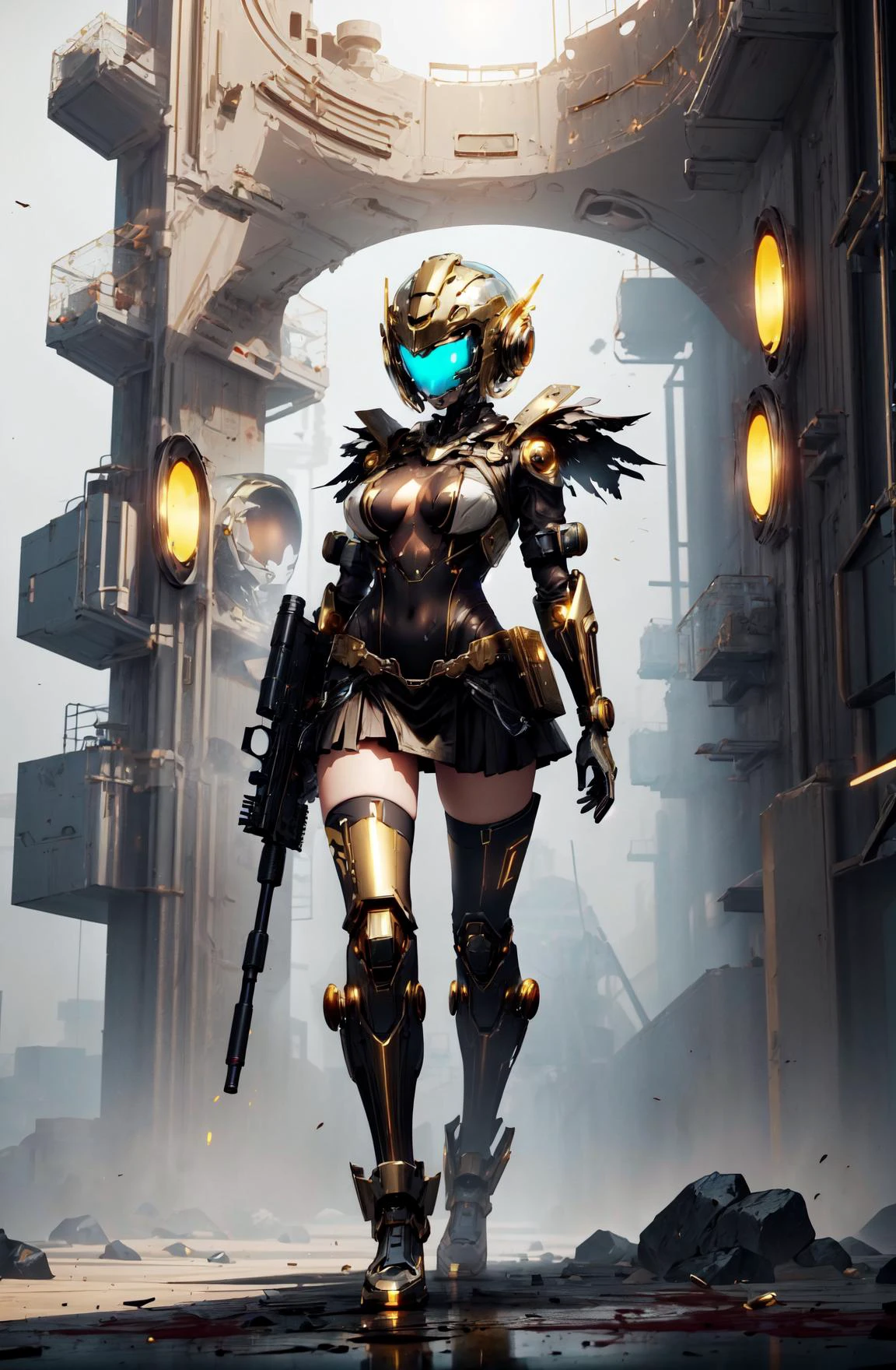 masterpiece, top quality, wallpaper, sharp focus, slender 4K, 1girl, white background, glint, flare, action scene, (light particles:0.8), <lora:add_detail:0.5>, <lora:GelatinTech:0.5> gelatintech, see-through, transparent, scifi, cyberpunk boobs, <lora:M4rbleSCNEWCIVIT(1):0.6> M4rbleSCNEW,(gun:1.5), (helmet:1.2), police, big gun, miniskirt, transparent, gloves,blood, <lora:GoldenTech:0.5> goldentech, golden, reflective , scifi