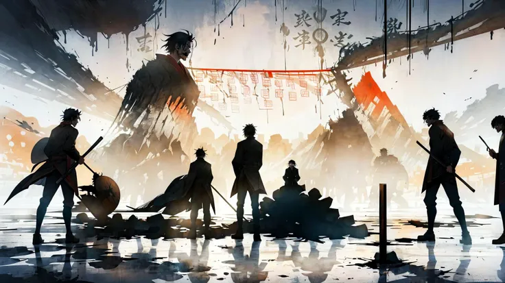 <lora:splashing ink_20230807094909-000018:0.2>, silhouette and shadows of a mob of ancient chinese philosophers shouting and arguing inside a classroom, Silhouettes and shadows of teachers and students shouting in ancient academies in debate, Hundred Schools of Thought in ancient china, demarcated lines on a worn out battlefield map, masterpiece, academic battles, silhouettes and shadows of people shouting
<lora:add_detail:0.6> <lora:LAS:0.6> <lora:æ¦ä¾ V1:0.6>