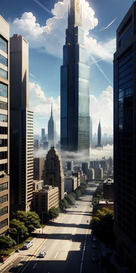 scenery, sky, cloud, outdoors, science fiction, city, fantasy, building,