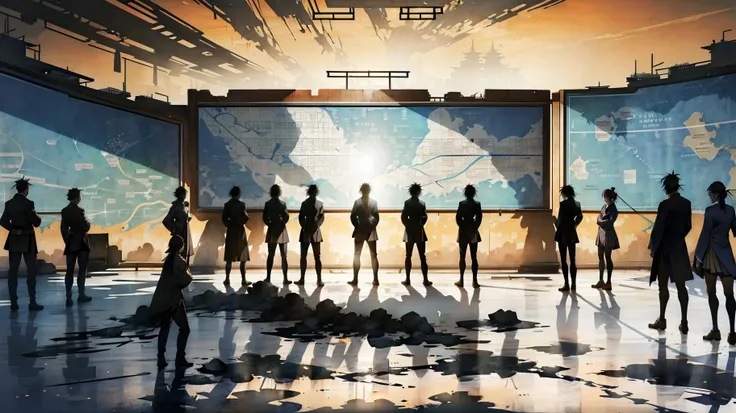 silhouette and shadows of a classroom debate with a crowd full of students in the background, Silhouettes and shadows of teachers and students shouting in ancient academies in debate, Hundred Schools of Thought in ancient china, demarcated lines on a worn out battlefield map, masterpiece, academic battles, silhouettes and shadows of people shouting
<lora:add_detail:0.6> <lora:LAS:0.6> <lora:splashing ink_20230807094909-000018:0.2> <lora:æ¦ä¾ V1:0.6>