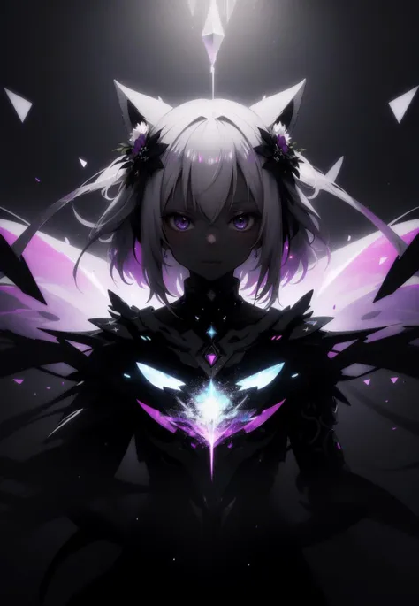 (abstract art:1.2), fractal art, psychedelic art, (style of Lyonel Feininger:1.18), white theme, dark theme, 1girl, flowers, animal ear fluff, (neon color), hyper fusion, cyber, headdress, cheerful expression, dark Lavender accent, masterpiece, best quality, ultra high res, nobility art, highly detailed, beautiful aesthetic, ethereal, atmosphere, (fisheye lens:1.18), (dark skin, dark-skinned female), emotional, looking at viewer, (sexual:1.2), (heat haze), (shimmer lines:1.3), deep aesthetic, guilty, (pov:1.35)