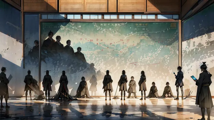 silhouette and shadows of mobs of students and crowds of ancient chinese philosophers shouting and arguing inside a {classroom | ancient chinese courtyard} Silhouettes and shadows of teachers and students shouting in ancient academies in debate, Hundred Schools of Thought in ancient china, demarcated lines on a worn out battlefield map, masterpiece, academic battles, silhouettes and shadows of people shouting
<lora:add_detail:0.6> <lora:LAS:0.6> <lora:æ¦ä¾ V1:0.6> <lora:splashing ink_20230807094909-000018:0.2> <lora:hairdetailer:0.4> <lora:DW-000008:0.2>