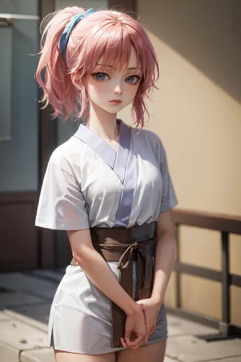 (masterpiece, best quality:1.2), <lora:hxh_machi-10:0.8>, cowboy shot, solo, 1girl, machi komacine, expressionless, closed mouth, looking at viewer, japanese clothes, white shirt, short sleeves