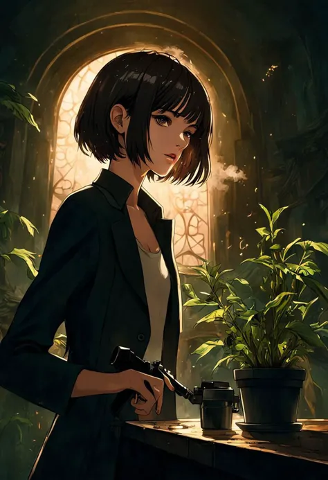 Leon, professional assassin with Mathilda, pot of plant, cool, calm, young, cute, beautiful, Gothic, natural beauty, slim and sexy,
high quality, hyper realistic, HD, 8k, Cinematic Scene, dramatic lighting, cinematic, epic Steven Spielberg still, sharp focus, emitting diodes, smoke, artillery, sparks, racks, system unit, resolution blade runner