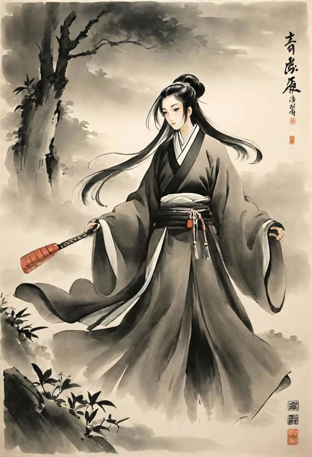 <lora:xl_shuimo-000012:1>,ink wash painting,wuxia,