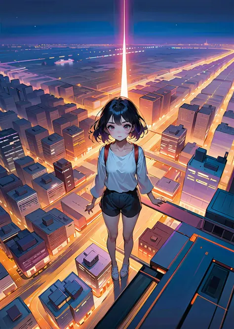 1girl, gradient perspective anime, comic (aerial view by Harumi Hironaka, yuumei Earl Norem Ian McQue)