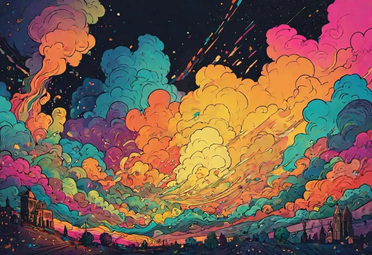 absurd, illustration, smooth colors, fume all over